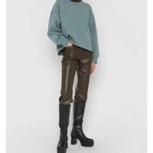 Oak+Fort Slim Fit Vegan Leather Pant In Turkish Coffee Size 0